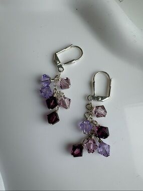 Silver Leverback Earrings with Purple Swarovski Crystal Beads